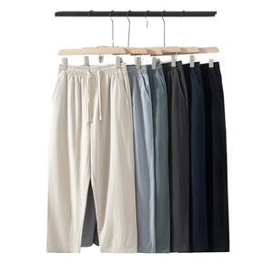 Liu Ming New Arrivals Spring Summer Men Casual Eco-Friendly Breathable Harem Flat Mid Drawstring Solid Color Cotton <b>Linen</b> Pants - Product Image 1