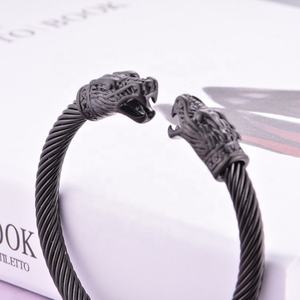 Bracelet manchette en acier inoxydable pour homme, motif tête de dragon, style viking, vente en gros de bijoux - Product Image 4