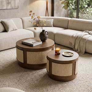 Tavolino <span class=keywords><strong>da</strong></span> Caffè Rotondo in Legno <span class=keywords><strong>Vintage</strong></span> Durevole per Interni, Adatto per Casa di Campagna, Villa, Patio, Giardino e Balcone - Product Image 2