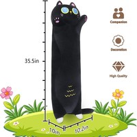 Coussin en peluche chat noir japonais long, animal en peluche chat noir, peluche chat kawaii, coussin corporel mignon et câlin pour dormir et s'entourer