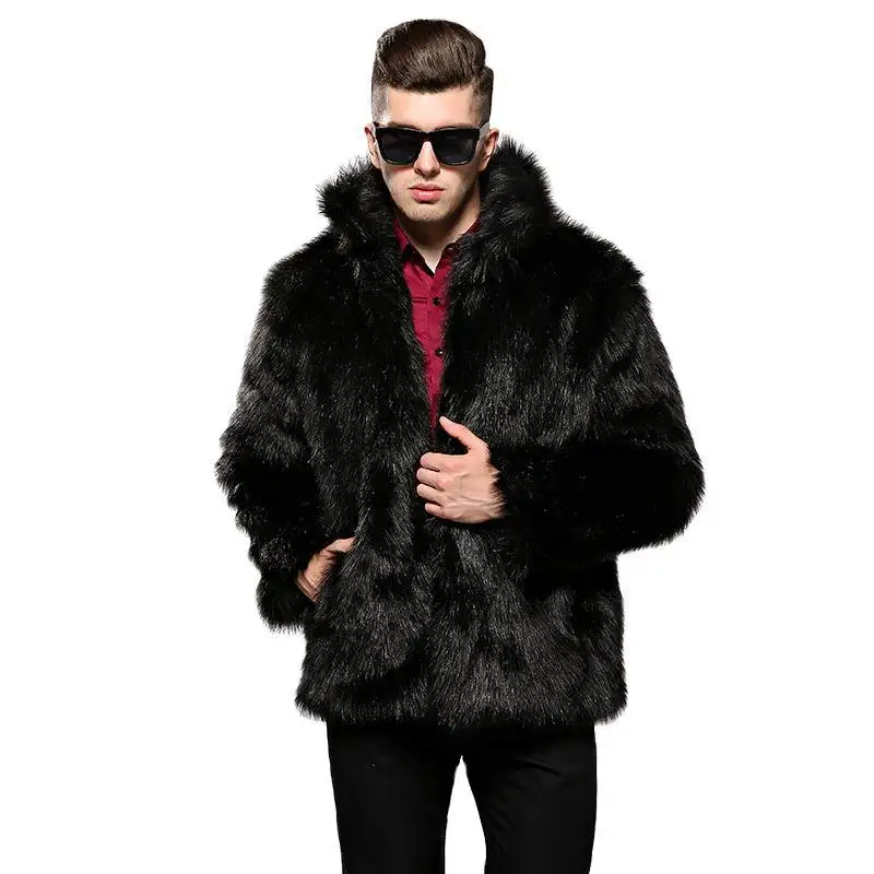 Chaqueta de piel sintética personalizada de alta calidad para hombre, abrigo de piel de Color Simple, chaqueta con cuello de piel para hombre
