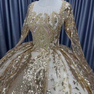 ชุดแต่งงานสีทองหรูหรา ชุดเจ้าสาวประดับดอกไม้ ชุดราตรีปักเลื่อมประดับลูกปัดสำหรับงานเลี้ยงตอนเย็น ไนจีเรีย Lscm02 Jancember - Product Image 4