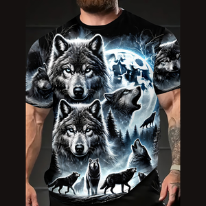 T-Shirt da Uomo con Stampa 3D Motivo Lupo, Moda Streetwear, <span class=keywords><strong>100</strong></span>% Poliestere, Traspirante e ad Asciugatura Rapida - Product Image 1