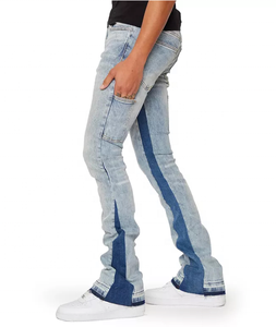 Factory High Quality Men's <strong>Denimpants</strong> Streetwear Flare Wide Leg Jeans Classic Distressed Workwear Baggy Patchwork Contrast Jeans - Product Image 3