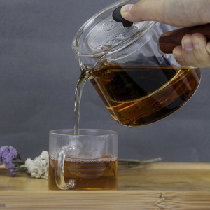 Handmade High Borosilicate Heat Resistant <strong>Glass</strong> <strong>Teapot</strong> with <strong>Glass</strong> Infuser and Wooden Handle - Product Image 3