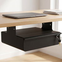 Tiroir de bureau JH-Mech sous le bureau, 310 mm de large, coulissant, dissimulé, en acier noir, à montage sous le bureau