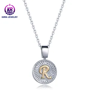 925 Sterling Silver Circular Minimalist 18K Gold Plated Personalized Name A to Z Initial Women's Necklace