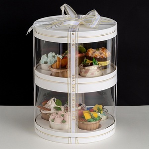 Caja para Cupcakes Blanca de Doble Capa para Fiestas de Cumpleaños, Caja para Pastel Transparente de PET de Lujo con Cinta de Seda - Product Image 4