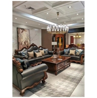 Meubles de Style américain classique ensemble de salon ensemble de canapé en cuir en bois massif canapé trois places maison hôtel salon WH001