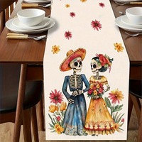 Nappe en polyester Mexicaine Jour des Morts, motifs crânes et floraux, personnalisation possible, origine Chine