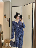 Pyjamas Printemps/Été/Automne - Cardigan en Soie à Manches Longues pour Femmes, Vêtements de Maison Décontractés, Ensemble Cartoon Populaire