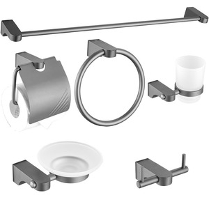 Gun Grey Bull Horn Space Aluminio Comercio exterior Juego de colgadores de baño 6-7 piezas Estante de papel higiénico Red de jabón Toallero de un solo poste - Product Image 2