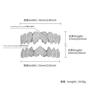 Grillz para dientes con forma de corazón, microincrustaciones de circonita, grillz de oro y plata, accesorio de fiesta hip hop para dientes, unisex - Product Image 4