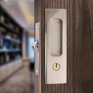Pocket <strong>Door</strong> Lock Handle Invisible Wooden Barn <strong>Door</strong> <strong>Latch</strong> with Keys Interior Privacy Furniture Hardware Brushed Nickel Silver - Product Image 6