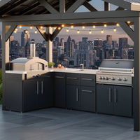 Meubles de cuisine modulaires design moderne en acier inoxydable, taille et profondeur personnalisables pour hôtel/villa, mobilier de cuisine extérieure