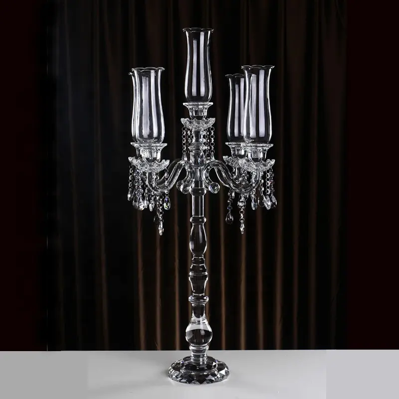 Candelabros com 5 braços de vidro de cristal para decoração de casa, casamento,