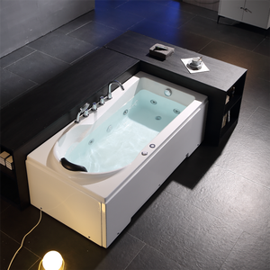 Baignoire à remous d'angle moderne en acrylique blanc autoportante pour l'intérieur, jets de la paroi arrière, jacuzzies intérieures pour hôtels, y compris égouttoir - Product Image 6