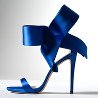 Sandales à talons ouverts pour femmes avec grand nœud, en satin, talon fin, chaussures de soirée