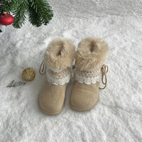 Bottes d'hiver courtes pour femmes, tige en daim, garniture en dentelle, manchette en fourrure moelleuse, cordon de serrage, semelle extérieure en caoutchouc antidérapante, bottes chaudes pour l'extérieur