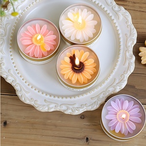 <span class=keywords><strong>Bougie</strong></span> artisanale haut de gamme personnalisée avec logo, décor marguerite, parfum fruité, pot en métal avec couvercle, pour Thanksgiving, la fête des pères, Pâques, Noël - Product Image 1