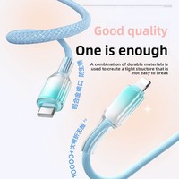 Câble de charge rapide PD 65W à prix d'usine, câble de charge en nylon avec coque en cristal pour iPhone 1m