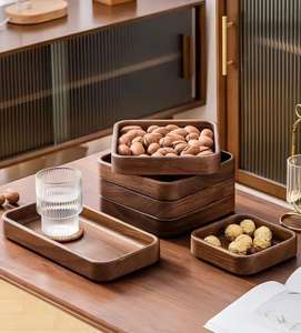 Plateau en bois massif empilable, plateau en noyer à découpe unique, plateau à collation délicat, salon, fête - Product Image 3