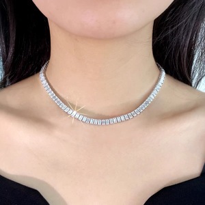 Collier ras-de-cou en diamant de culture, taille émeraude, collier tennis en or blanc 18 carats, chaque diamant baguette CVD de 1 carat, bijoux haut de gamme - Product Image 5