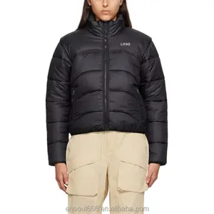 Jaket Puffer gelembung hitam kualitas tinggi, jaket Puffer gelembung hitam tetap hangat untuk pria dan wanita