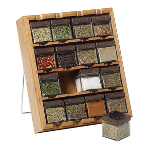 Bamboo Inspirations Spice Rack with 16-Cube bamboo wood Spice Rack with 16 jars Gifts for Mom