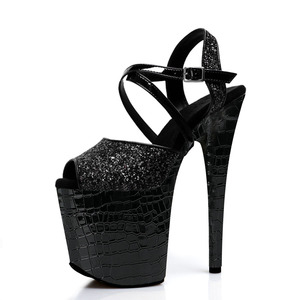 Zapatos Negros para Pole Dance con Suela Texturizada, Punta Abierta, Tacón Alto de 20 cm (8 Pulgadas), Plataforma, Sandalias para Modelo, <span class=keywords><strong>Pasarela</strong></span>, Actuación en Escenario - Product Image 2