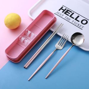 304 Portuguese Stainless Steel Cutlery Silverware Chopsticks Fork Spoon Cute Portable 3pcs Flatware Dinnerware Set With <b>Box</b> - Product Image 3