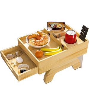 Solid Wood Sofa Tray With Drawer Storage For Snacks And <b>Drinks</b> Armrest Table - Product Image 2