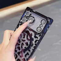 Coque de téléphone magnétique électroplaquée à paillettes dégradées Y2K de luxe pour iPhone 18 17 Pro Max 16 15 14 13 – Housse de protection motif léopard tendance