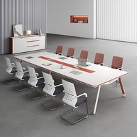 HYZ-275X Table de conférence moderne minimaliste en acier écologique de qualité E0, design rectangulaire long, prises personnalisables, ignifuge