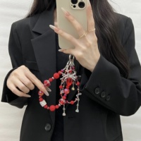 Cadena de lujo hecha a mano para teléfono móvil con doble diamante rojo, hermoso colgante para mochila con caja de regalo, elegantes regalos para mujeres.