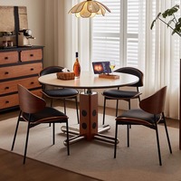 Table à manger circulaire en dalle de roche de style médiéval, table ronde de style français de luxe léger en métal pour bureau à domicile et petit appartement