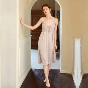 2022 Summer Women's sleepwear Sexy V-neck shoulder-straps Nightdress Lace ice silk Elegant solid color plus size Nightgown