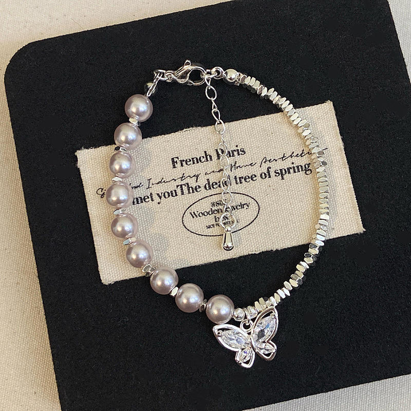 Pulsera de perlas mariposa blanca R1830