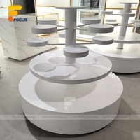 Étagère de présentation ronde en bois moderne, finition laquée blanche, multi-niveaux, pour magasin de détail