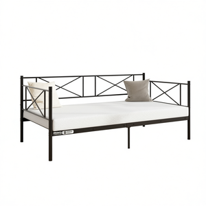 Letto a piattaforma in metallo per una persona con doghe di supporto resistenti, design industriale, mobili per camera da letto - Product Image 1