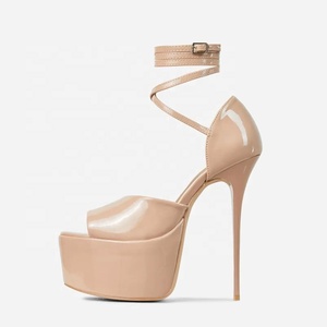 Sandales sexy à bride cheville pour femme, talons aiguilles fins, plateforme, bout ouvert, en cuir verni, pour pole dance et soirées club - Product Image 2
