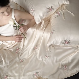 Luxury Rose Embroidery Summer <b>Quilt</b> Set 4 Pcs Tencel Cooling Home Use - Product Image 2