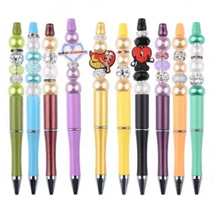 Wholesale Decorative Plastic Beaded Pens For DIY Blank Round Beads Designs Add A White Bling Spacer With Refill Ink