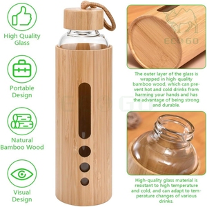Office Gift Outdoor Glass Bamboo Tea Milk Juice Hot Water <b>Drinking</b> <b>Bottles</b> Sports <b>Bottles</b> with Handle - Product Image 2