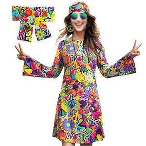 <span class=keywords><strong>Costume</strong></span> da Discoteca Anni '60 '70 Abito Hippie <span class=keywords><strong>Donna</strong></span> Stile Anni '70 Vestito con Accessori Simbolo della Pace <span class=keywords><strong>Costume</strong></span> di Halloween - Product Image 4