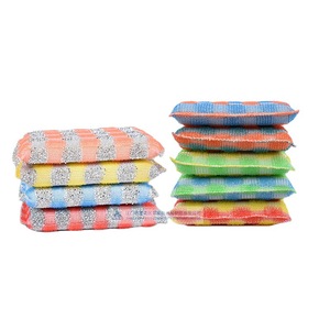 Brosse de nettoyage de cuisine en fil de fer et éponge jacquard en filament PP, orange, rouge, jaune, bleu, vert, 10g - Product Image 1