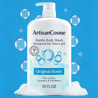 Gel Douche Doux pour Toute la Famille 35oz avec Logo Personnalisé, pH Équilibré, Peau Sensible, Sans Colorants, Sans Parabènes, Sans Silicone, Parfum Original