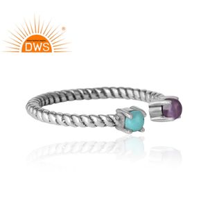 Bague en argent sterling oxydé antique avec améthyste et turquoise naturelles, fournisseur de bijoux indiens - Product Image 6