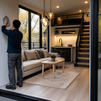 Maison portable à double étage avec balcon à mur-rideau en verre et escalier extérieur