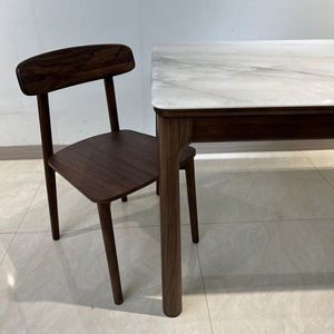 Micro Super Luxe Eettafel met massief houten poten en natuurlijk marmeren blad, rechthoekig, kristalhelder, micro modern, eenvoudige eettafel - Product Image 2